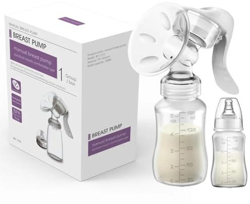 Tiralatte manuale e bottiglia per conservare il latte materno, pompa manuale in silicone con aspirazione regolabile, piccola pompa manuale portatile per latte materno e accessori