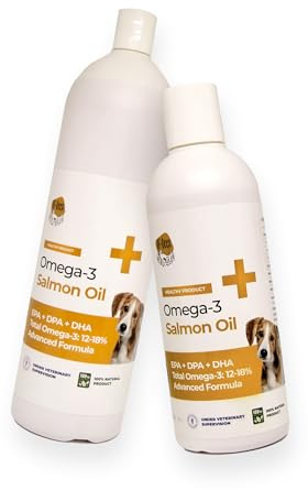 RF-Deer - Huile de Saumon pour Chien, Chats et Chevaux, Omega 3 Huile de Poisson Norvégienne Naturelle, Pompe 2 en 1, Vitamine Chat, Vitamine pour Chien - Complement Alimentaire Chien 1 Litre
