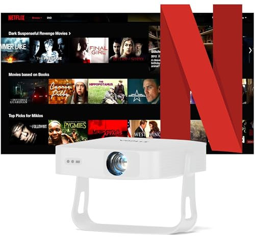 [Official Netflix & AI AutoFocus] Mini Smart Projector 4K Support, WiFi & Bluetooth, XuanPad Native 1080P Portable Projector with 360° Stand, Auto Keystone, Thinnest Cooling Design, Dust Removal