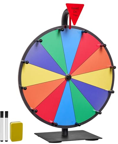 VEVOR Roue de loterie 304,8 mm, Roue de la Fortune rotative sur Table à 12 emplacements avec Support, Roulette de Fortune avec effaçable à Sec et 2 marqueurs, 6 Couleurs, pour fête, Salon, Carnaval