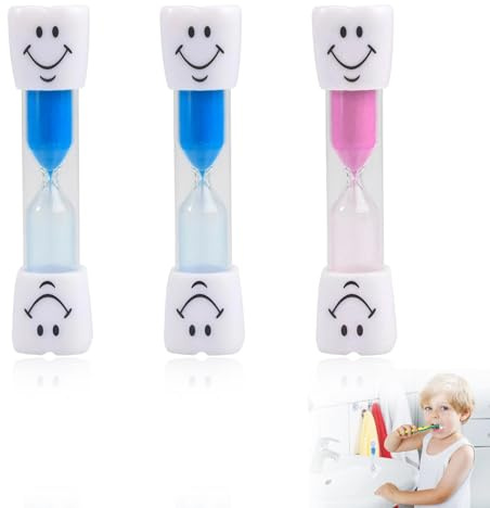 Sekfpnk Juego de 3 relojes de arena para niños, reloj de arena de 3 minutos para cepillarse los dientes para niños en azul y rosa arena y 5 minutos de reloj de arena temporizador de cepillado de