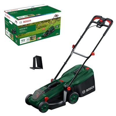Bosch Akku-Rasenmäher ROTAK18V-34 (Schnittbreite: 34 cm, Schnitthöhe: 25-65 mm, 35 l Stoff-Grasfangkorb, Mulchstopfen, ohne Akku)