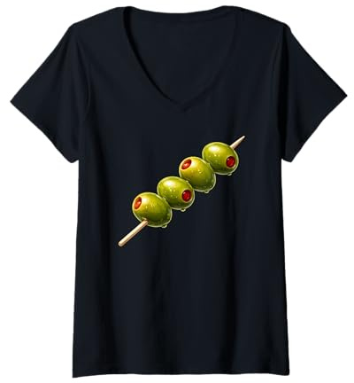 Mujer Aceitunas Martini Cóctel Guarnición En Palillo Amante Bar Bebida Camiseta Cuello V