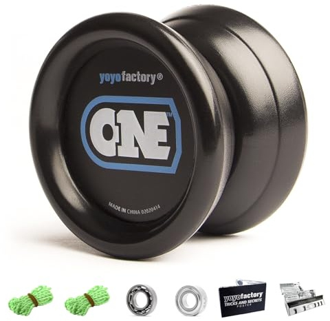 YoyoFactory One Yoyo - Nero (dal Principiante al Professionista, Cuscinetto a Sfera in Metallo, Corda e Istruzioni Incluse)