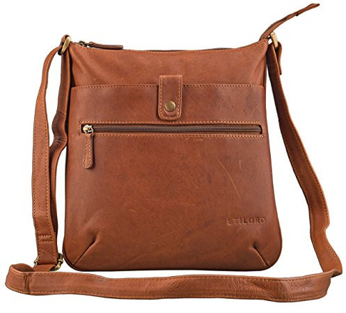STILORD 'Lina' Elegante Vintage Damen Umhängetasche Schultertasche klein Abendtasche klassische Handtasche 10.1 Zoll Tablettasche echtes Leder, Farbe:cognac - braun