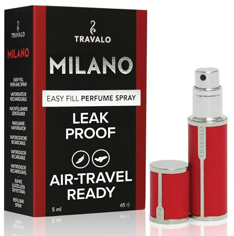 Travalo Milano Perfume Atomizer - Leak-Proof and TSA Approved for Air Travel - Reusable, Airtight, Easy Fill Mini Pump Sprayer - Lightweight, Vegan Leather with Polished Metal Outer Shell - Red