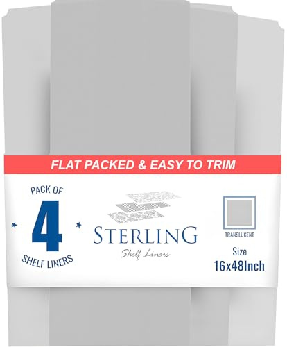 Sterling Shelf Liners - 16 x 48 Flat Packed - Set of 4 - Clear - Wire Shelf Liners for Closets, Pantry - Plastic Closet Liner for Shelves - Wire Rack Cover