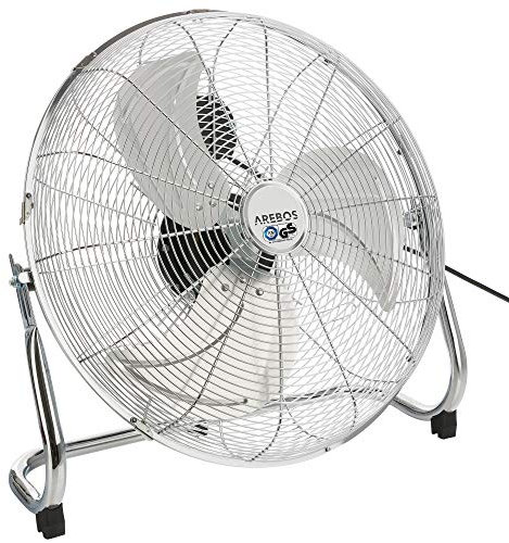 Arebos Bodenventilator Ø45 cm | Windmaschine Retro Stil | Ventilator | 3 Geschwindigkeitsstufen | hoher Luftdurchsatz | 100° einstellbarer Neigungswinkel | Chrom