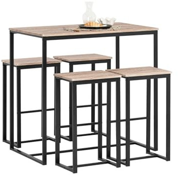 SoBuy Conjunto Mesa Alta de Cocina con 4 Taburetes – Mesa de Bar Alta para Cocina y Comedor, Ahorro de Espacio para Pisos Pequeños o Balcón, Acabado Madera Natural, 100x60x93cm OGT15-N