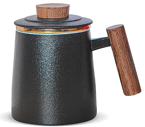 DISDADA Tazza Da Te Con Infusore Regalo Tazza per Tisana con Filtro per Tisane Tazze Ceramica Coperchio Tazzine Da The Perfetto per La Preparazione Di Tè Sciolto (Color : Elegant Black)