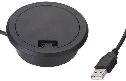 SOTECH Chargeur sans Fil WLC-03 (Noir, Ø 73 mm) Chargeur de Bureau USB sans Alimentation pour Installation dans Un Meuble Chargeur à Induction pour Les Smartphones Qi compatibles