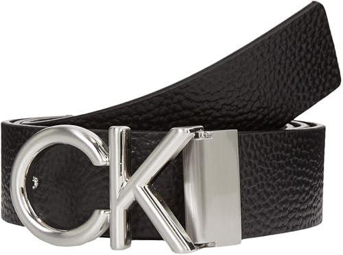 Calvin Klein Uomo Cintura Metal Fibbia Monogramma, Nero (Ck Black Pebble), 95 cm
