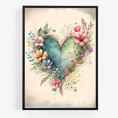 gfc heart roses flowers Print Picture Poster A4 UNFRAMED mason jar pink purple yellow shabby chic country vase wall art Home decor Decorating