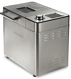 Hamilton Beach 29890 Premium Dough & Bread Maker Machine with Auto Fruit and Nut Dispenser, 2 lb. Loaf Capacity, 21 Programmable Settings Includes Gluten Free+Keto, Stainless Steel