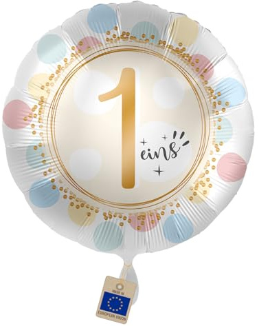 Folienballon 1. Geburtstag Regenbogen Pastell Ballon 1 eins Deko Luftballon Geburtstag 1 Jahr Mädchen Junge, Made in EU