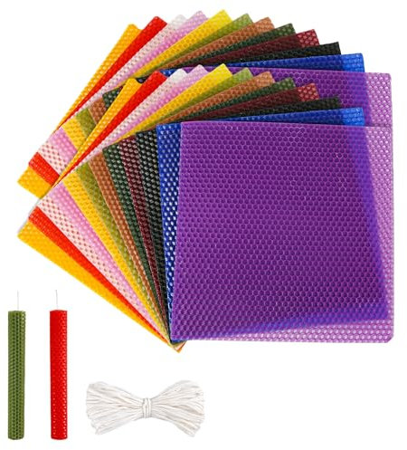 PEUTIER 24pcs Beeswax Sheets for Candle Making, Beeswax Christmas Candle Making Kit for Adults & Kids Candle Rolling Kit Natural DIY Beeswax Sheets Candle Making Crafts, 8 x 8 inch