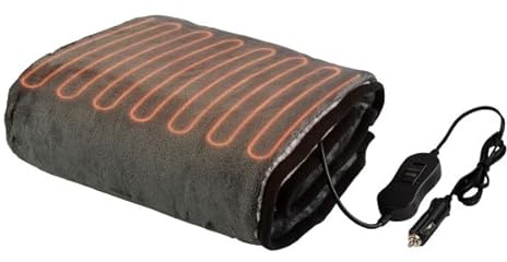 Stalwart Heated Car Blanket - 12V Heated Blanket for Car, Truck, RV or Camping - 59x43” Portable Electric Travel Throw - 2 Heat Levels - Tailgating Essentials (Gray)
