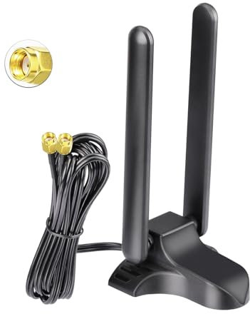 Eightwood Antena WiFi 6E, amplificador de señal WiFi, base magnética de tres bandas, con cable de extensión RP-SMA 2 m, para router Wi-Fi, tarjeta PCI, PC, placa base Bluetooth