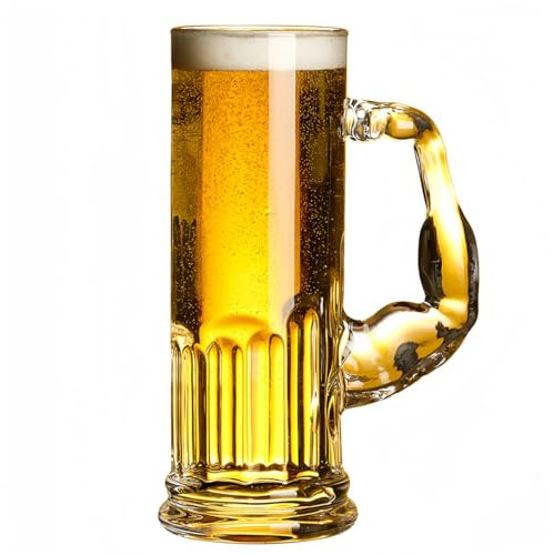 JINQFENG Jarras de Cerveza Grandes con Asa, Vasos de Cerveza de 1 Pinta, Jarra de Cerveza Personalizada para Hombres Pesados, Jarra de Cerveza Artesanal,Transparent Style