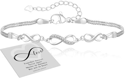 GEMAURA Silber 925 Damen Infinity Armband Mit Zirkonia, Verstellbares Gold Herz Unendlichkeitszeichen, Freundschaftsarmbänder Schmuck Geschenke Für Frauen