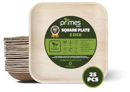 PRIMES ECO Platos cuadrados grandes desechables de hoja de palma, platos compostables biodegradables respetuosos con el medio ambiente, como platos de madera, platos sin químicos, platos de oficina,
