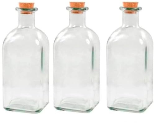 Tradineur Lot de 3 bouteilles en verre, bocaux avec bouchon en liège, réutilisables, rechargeables, spiritueux, huile, eau, vin, whisky, mariages - 700 ml
