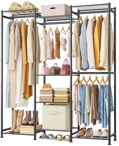 HOMIDEC Wardrobe Closet, 4 Hanging Spaces Portable Clothes Rack,Free Standing Closet Organizer and Storage System with Hanging Rods,Clothing Rack Suitable for Cloakroom,Bedroom,Entrances,etc.Black