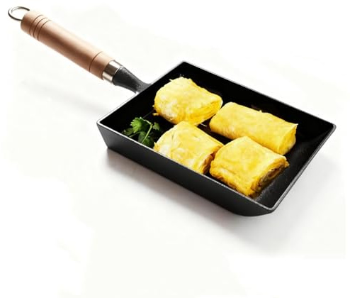 Sun Terriory Cast Iron Tamagoyaki Pan – Japanese Square Omelette Egg Pan, 6×7 Inch Pre-Seasoned Mini Skillet for Tamago, Breakfast & Bento, Induction Compatible