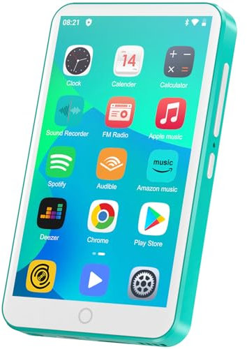 Reproductor MP3 con Bluetooth y WiFi, Oilsky 80GB Mp3 & Mp4 Reproductor de Música, 4'' 1080P Pantalla Táctil MP3, Spotify Android Portátil (Cian)