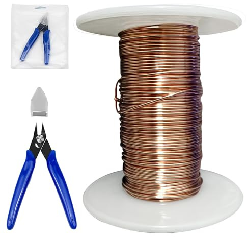 GOEDCH Filo di Rame Puro: 0,3 mm x 100 m Filo di Rame Smaltato con Forbici Manuali, Bobine di rame per Saldatura, Esperimenti, Gioielli, Filo per Artigianato con Forbici