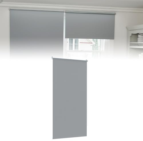 Froadp Tenda avvolgibile oscurante senza fori e con fori, Klemmfix, tenda a rullo per finestra laterale, colore grigio, 70 x 160 cm, per finestre interne