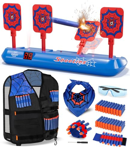 Lehoo Castle Cible Nerf, Cible Electrique Automatique Spider Jouet pour Pistolet Enfant, Gilet Tactique Enfants, Jouet Garcon 3 4 5 6 7 8 Ans
