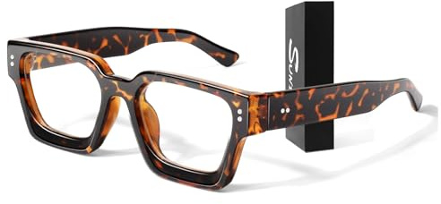 Sunier Lunettes de Vue Femme Homme Transparente Vintage Grand Carré Montures épaisse Surdimensionné UV400 Fausse Lenti