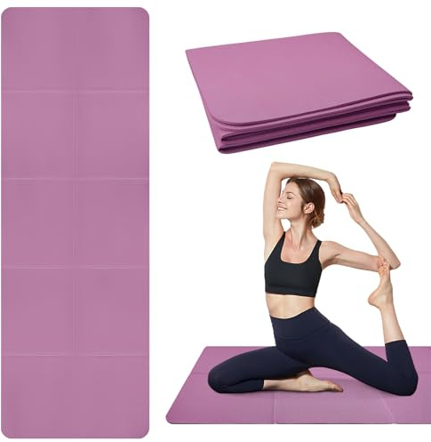 Tappetino Yoga Pieghevole in TPE Materassino Fitness Antiscivolo Tappetino da Viaggio Portatile Tappetino sportivo per Viaggio,Pilates,Ginnastica e Allenamento,183 x 61 x 0,5 cm (Viola)