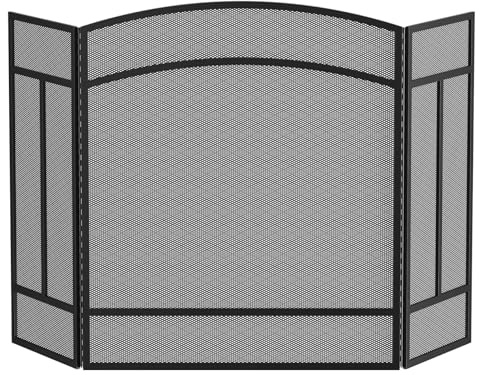 JIAOCKJIAO Parascintille per Camino in Metallo, Schermo per Camino a 3 Pannelli ad Arco, Griglia di Protezione per Il Pavimento, Parascintille Robusto per L'arredamento(Black)
