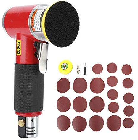 Tyenaza Mini Pneumatic Air Sander Eccentric Grinder Polishing Machine with Sandpapers for Automobile (2-3 inches Eccentric red + 10pcs Sandpaper)