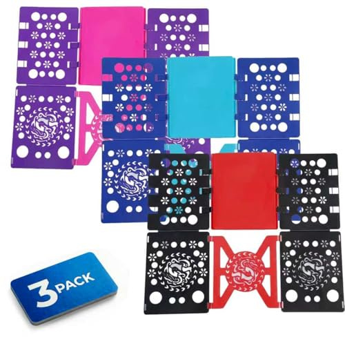 3Pack Foldable Laundry Board | Portable Shirt & Clothes Folder Organizer | Quick Folding Tool for Home & Travel（ Black Red, Cyan Blue and Pink Purple ）