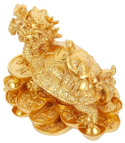 SHINEOFI Estatua de Moneda de Tortuga Dorada de Resina Sintética, Decoración Creativa para Hogar y Souvenir en Temporadas Festivas