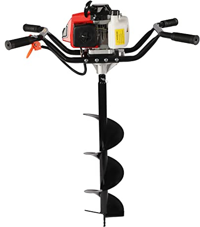 Bollomgy Bensin jordborr, jordhålsborr, 63 CC 3 HP bensin, jordhålsborr, trädgårdsborr, hålborr, staket, post, hål, grävmaskin med 2-taktsmotor och spetsar | praktisk med 4 handtag