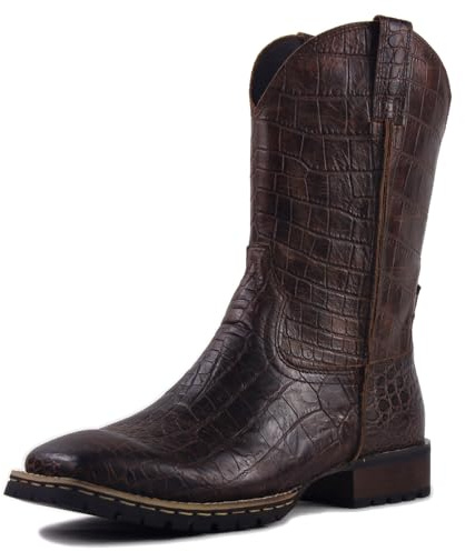 OSSTONE mäns läder cowboy stövlar båt-motorcykel-läderskor slip-on stövletter västerländska stövlar OS-5008-H10-BD-DE-R