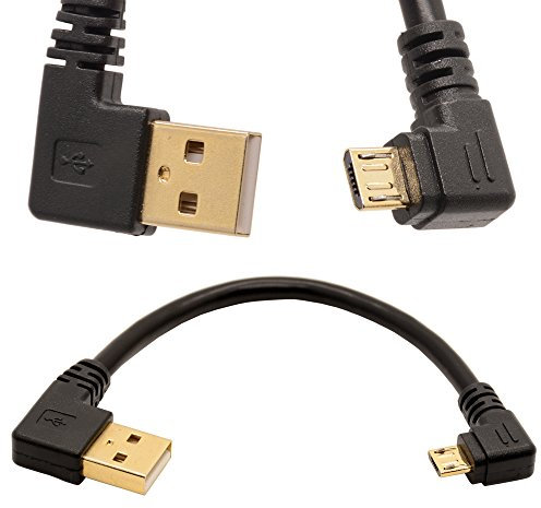 Cable adaptador de USB 2.0 a Micro USB B acodado, chapado en oro, para carga y sincronización de datos (10 cm, negro)