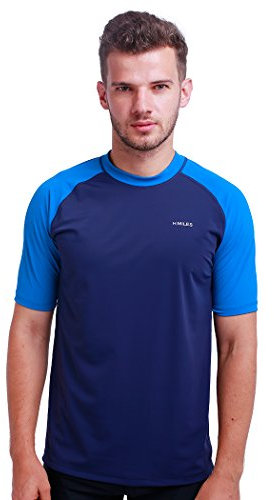 H.MILES Men's Rash Vest Short Sleeve Male Adults Rashguard Swim Base Layer Snorkeling Swimming Surfing Tops Diving Beach T-shirt DK Navy/DK Blue M