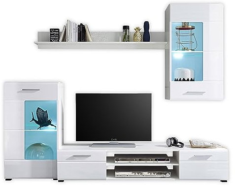 Stella Trading Shot-Juego Completo de Pared para salón, Color Blanco Brillante, Material de Madera, 230 x 190 x 40 cm