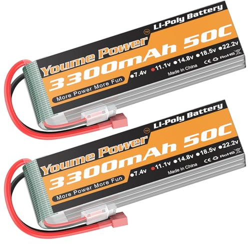 3S LiPo Battery Pack, 11.1V RC Lipo 3300mAh 50C Deans T Plug for RC Car Truck Truggy Airplane UAV Drone FPV Glider 3D Plane Park Flyers Vortex 400mm X-Sled(2 Packs)