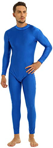dPois Herroverall, lång overall, långärmad helkroppsdräkt med ståkrage dragkedja, sport, body, gymnastikdräkt, stretch, blå, L