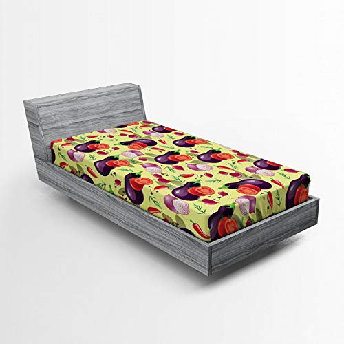 ABAKUHAUS Aubergine Spannbetttuch, Bio-Tasty Essen, Soft Dekorativer Stoff Bettwäsche Rund-um Elastischer Gummizug, 90 x 200 cm, Mehrfarbig