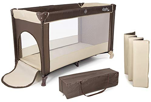 Moolino Fun Reisebett 125 x 70 cm – Klappmatratze, Tragetasche und seitliche Öffnung, von Geburt bis 15 kg – Mehrfarbig (Braun)