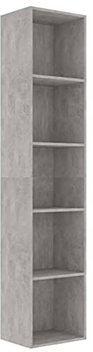 vidaXL Bücherregal 5 Fächer Standregal Aktenregal Wandregal Raumteiler Regal Raumtrenner Büroregal Mehrzweckregal Betongrau 40x30x189cm Holzwerkstoff