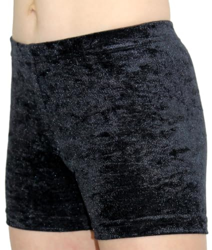GymStern (Schwarz, 152-164) Shorty Hipster Hotpants Mädchen KURZ Sporthose aus Crash-Samt bi-elastisch für Geräteturnen, Kunstturnen und Gymnastik, Made in Germany