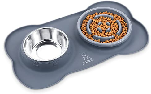 pecute Dog Bowls to Slow Down Eating, Slow Feeder Dog Bowl, Dog Slow Feeder Bowl Food-Grade Safe with Non-Slip Non-Spill Silicone Mat, Stainless Steel Slow Feeder Cat Bowl Interactive Fun for Dog Cat